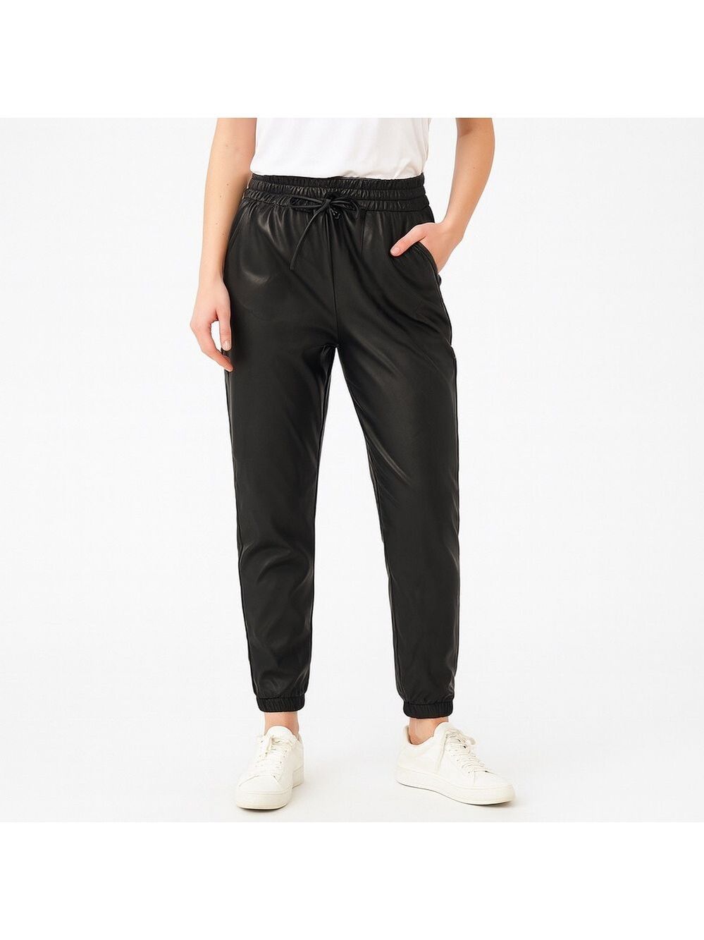 Vero Moda Black Elastic Paper Bag Faux Leather Skinny Leg Ankle Pant Size Small